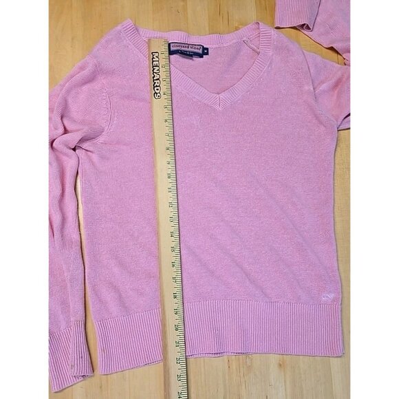 Vineyard Vines 100% Linen Sweater Womens Size Medium Pink Loose Knit V Neck - Picture 7 of 10